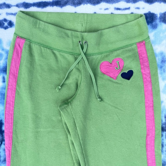 Super Cute & Soft 90s Pink & Green Embroidered Jimmyz Flare Bottom Sweatpants - Picture 2 of 10